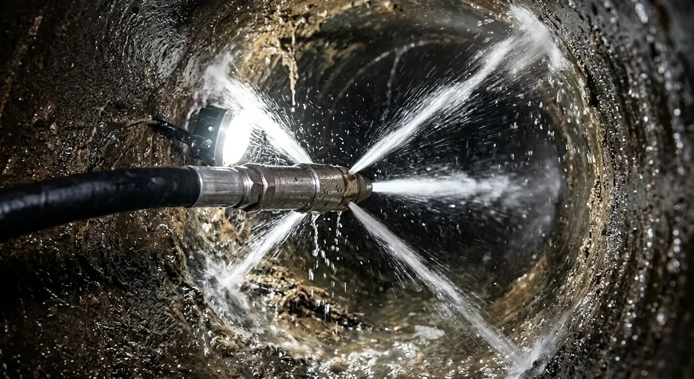 High-pressure hydro jetting nozzle cleaning sewer pipe for Storm Drain Cleaning in Glenolden